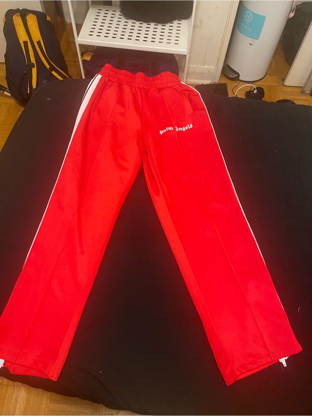 Palm Angels Kids Red Track Pants with White Side Stripes